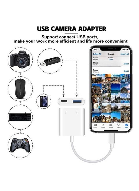 Apple OTG Adapter, 2-In-1 USB Adapter, Data Transmission Large Current U Disk Mouse Conversion Cable, Portable USB Female OTG Adapter Compatible With IPhone IPad (White)