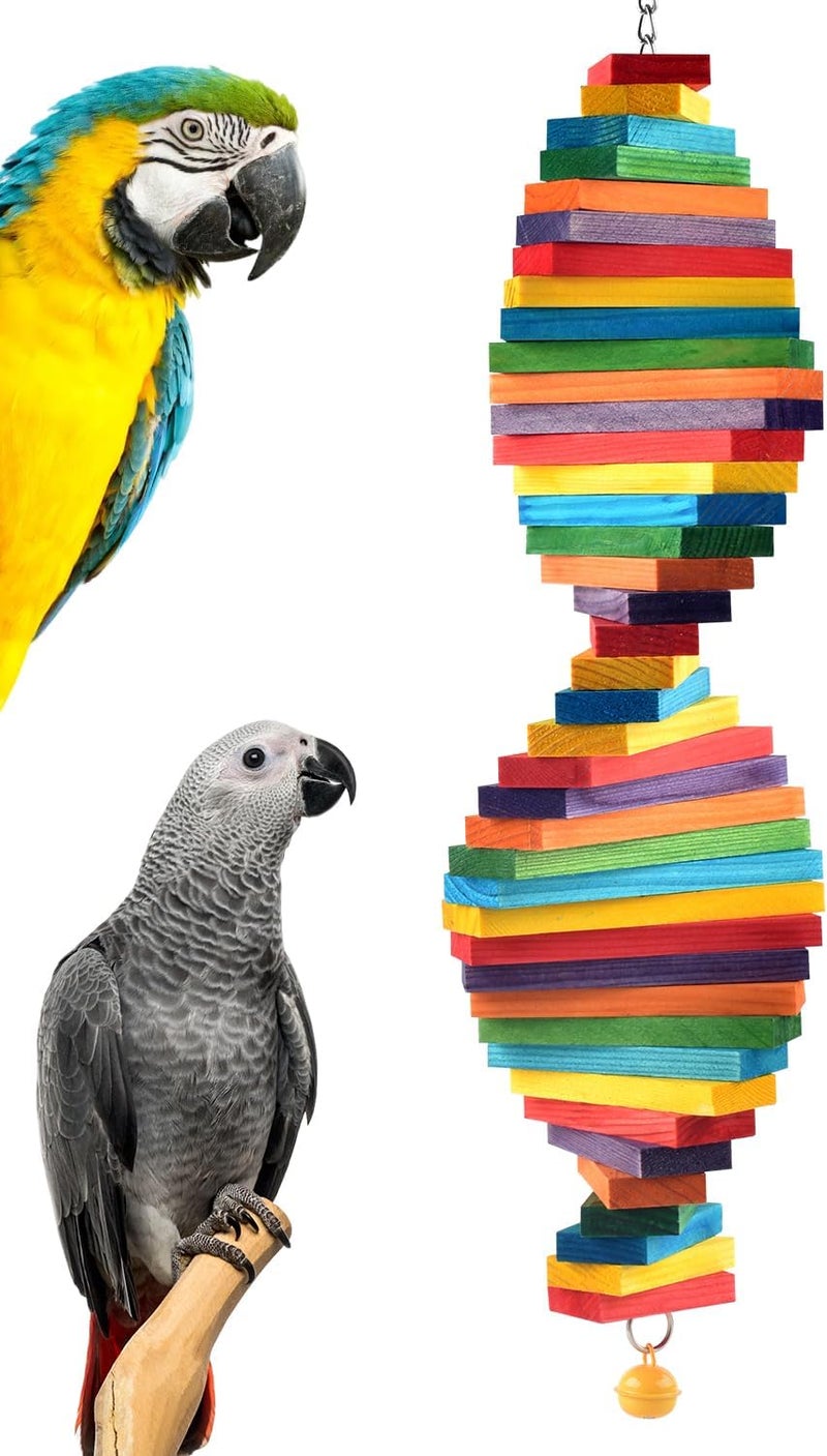 Bissap Bird Chew Toys, Multicolored Bagel Cascade Bird Parrot Chewing Sticks Biting Wooden Blocks Toy for Medium Amazon Cockatiels Cockatoos Macaws and Similar Sized Pet Birds - Image 1