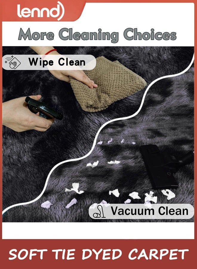 لينند مساحة صغيرة السجاد, 120 سم * 160 سم السجاد لغرفة النوم شاغي رمي السجاد لسجاد النوم, ناعمة ربطة مصبوغة السجاد لغرفة الأطفال, فلاش غير انزلاق السجاد الناعمة على جانب السرير للديكور المنزلي الجمالية,أسود رمادي ربطة مصبوغة - Image 5