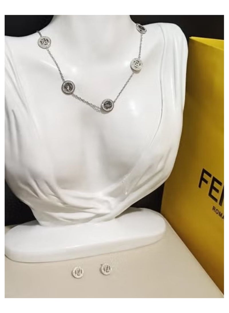 FN - Silver necklace and earring set with accessories and warranty card - Image 1
