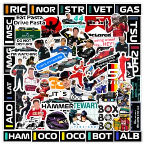 CodersParadise Pack of 60 F1 Formula One Racing Vinyl Self-Adhesive Stickers for Laptop, Journal, Diary, Guitar, Mobile Case - Waterproof Residue Free Multicolor Stickers - 3 Inches for Metal, Glass - Image 1