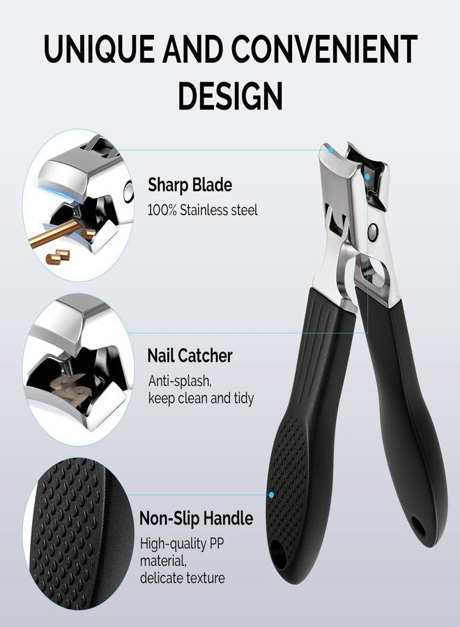 MelodySusie Wide Jaw Opening Nail Clippers Set, 2 pcs Toenail Clippers for Seniors Thick Nails, Anti-Splash Curved and Slanted Nail Clippers for Men Women, Fingernail Cutter with Catcher, Black - Image 5