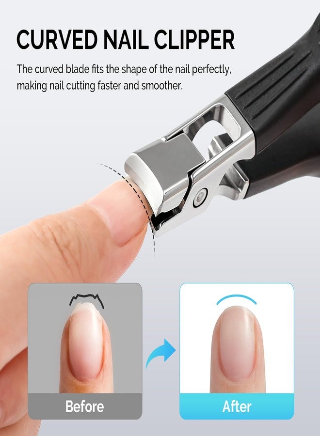 MelodySusie Wide Jaw Opening Nail Clippers Set, 2 pcs Toenail Clippers for Seniors Thick Nails, Anti-Splash Curved and Slanted Nail Clippers for Men Women, Fingernail Cutter with Catcher, Black - Image 2