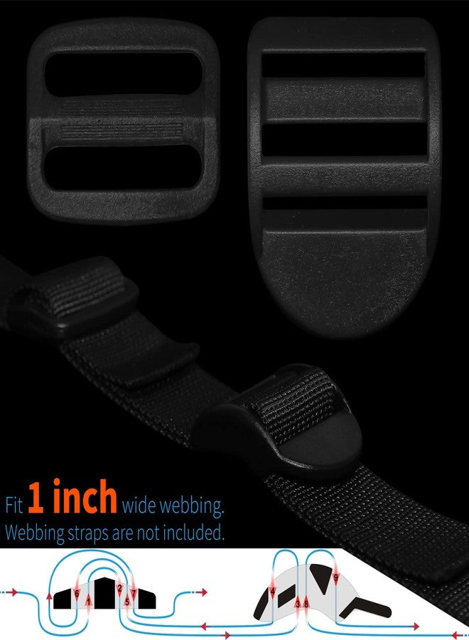 LASIGHT Ladder Slider Buckle for 1" Webbing: 4 Set Plastic Ladder Lock Buckles and Tri-glide Slide Clips Adjustable/Lockable Fit 1 inch (25mm) Wide Nylon Web Strap, Black, 1 inch - Image 2