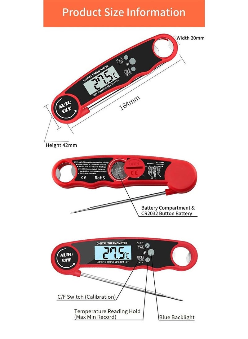 Omelo Digital Meat Thermometer with Bottle Opener - Waterproof Magnetic Instant Read Temperature Folding Probe for Cooking Hot Food Oil Fryer BBQ Grill Smoker Candy Liquids Beef Chicken Lamb Fish Pork - Image 3