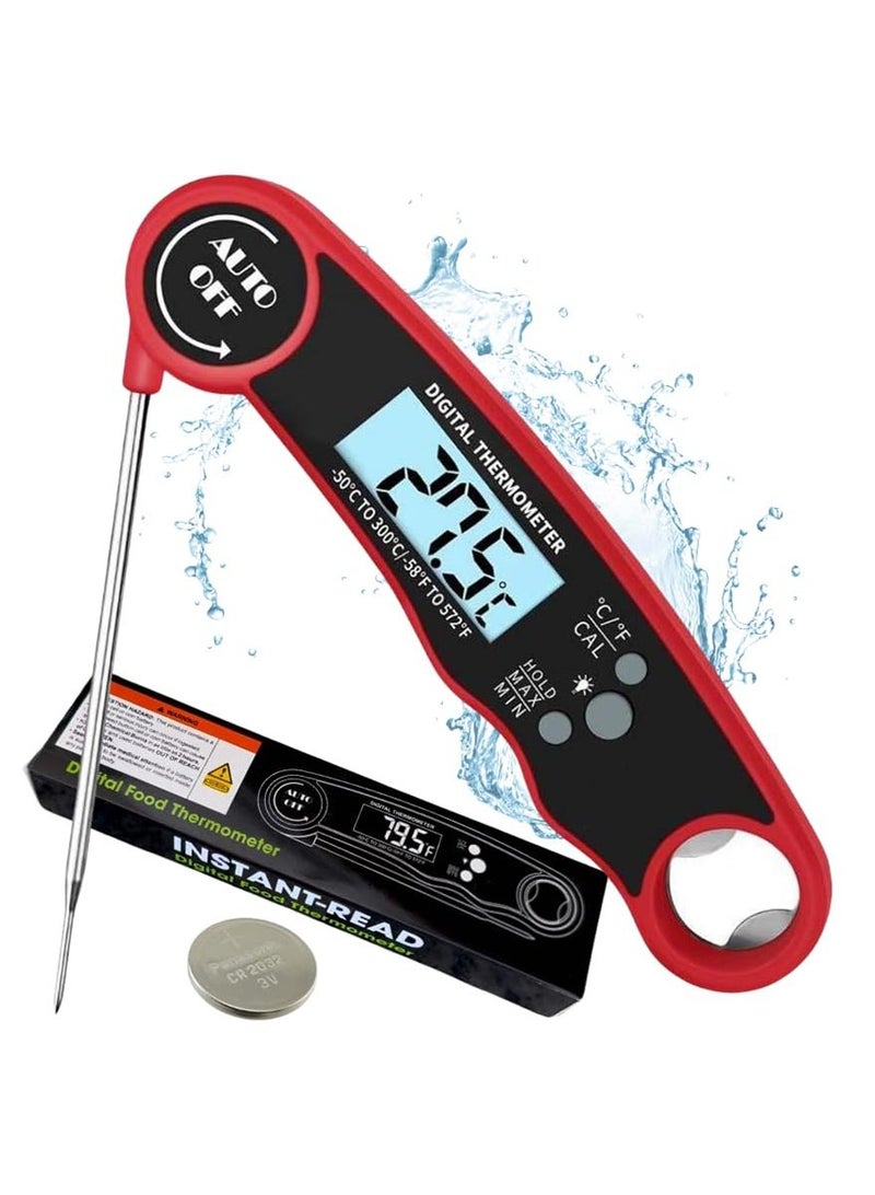 Omelo Digital Meat Thermometer with Bottle Opener - Waterproof Magnetic Instant Read Temperature Folding Probe for Cooking Hot Food Oil Fryer BBQ Grill Smoker Candy Liquids Beef Chicken Lamb Fish Pork - Image 1