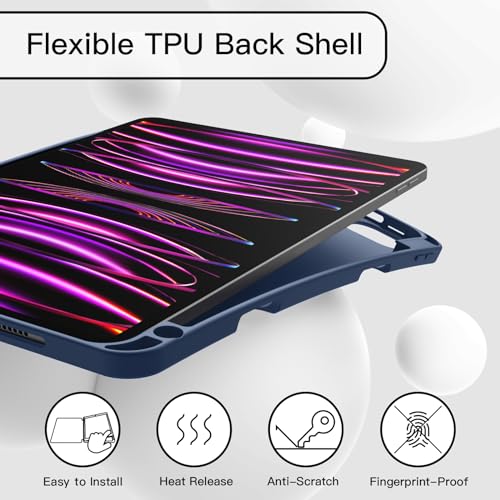 JETech Case for iPad Pro 11 Inch 2022/2021/2020 Model (4th/3rd/2nd Generation), with Pencil Holder, Support 2nd Pencil Charging, Slim Tablet Cover with Soft TPU Back, Auto Wake/Sleep (Navy) - Image 3