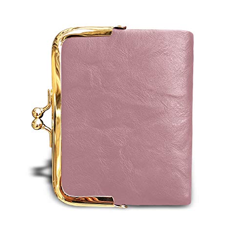AOXONEL Womens Wallet Small Rfid Ladies Compact Bifold Leather Vintage Coin Purse With Zipper and Kiss Lock (Pink) - Image 3