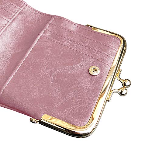 AOXONEL Womens Wallet Small Rfid Ladies Compact Bifold Leather Vintage Coin Purse With Zipper and Kiss Lock (Pink) - Image 5