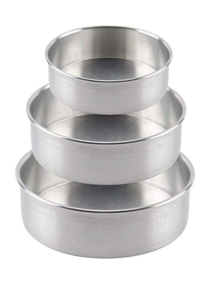 Allmart Enterprise Hard Anodized Aluminium Cake Mould Round Set of 3, Silver - Image 1