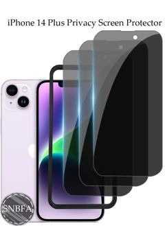 SNBFA 3 PCS iPhone 14 Plus Privacy Screen Protector，28°Privacy Protector Support Fingerprint Unlock ,9H Tempered Glass Film Easy Installation Anti-Scratch Film  - Image 1