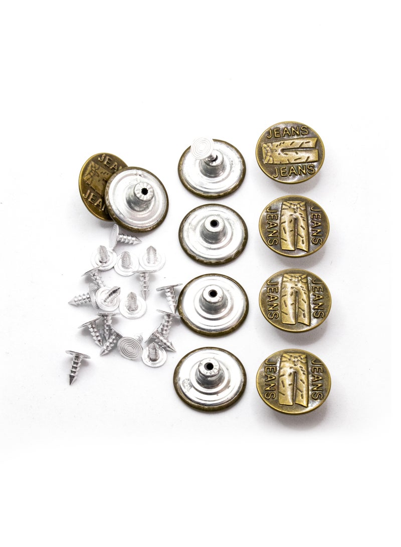 12-Set Jeans Buttons with Attachment Pins, 20mm - Bronze for Denim Repair and DIY Crafting (Design with Jeans Logo) - Image 1