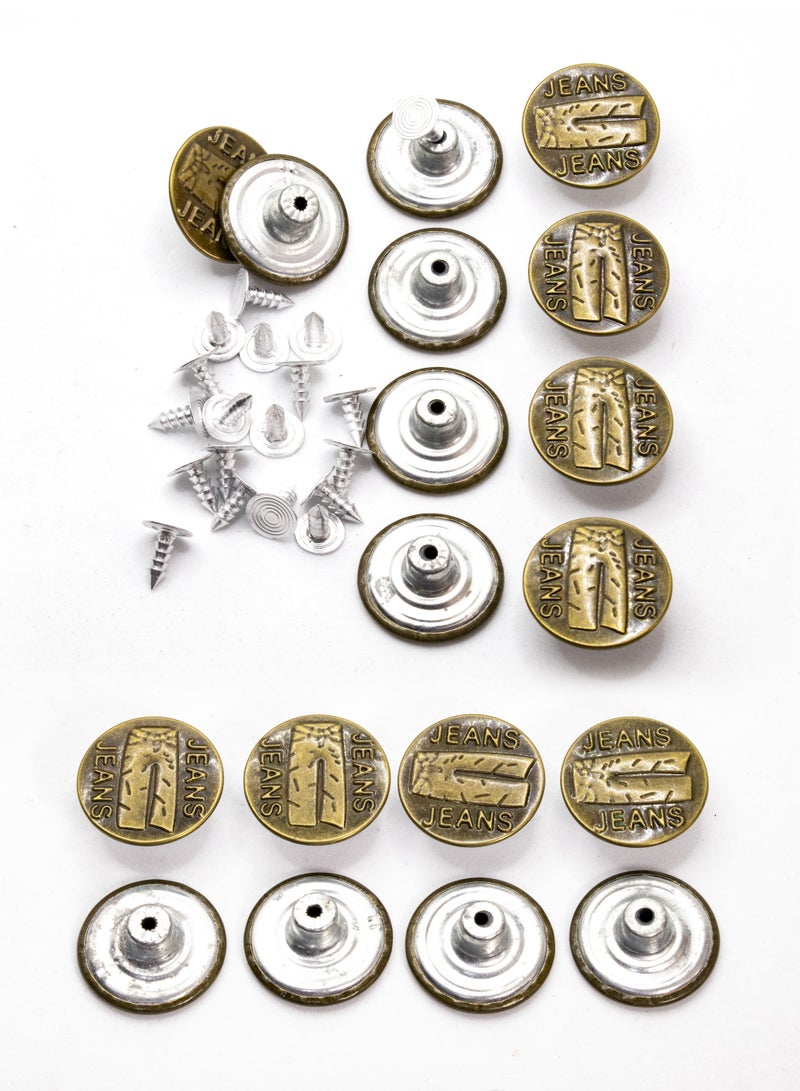 12-Set Jeans Buttons with Attachment Pins, 20mm - Bronze for Denim Repair and DIY Crafting (Design with Jeans Logo) - Image 2