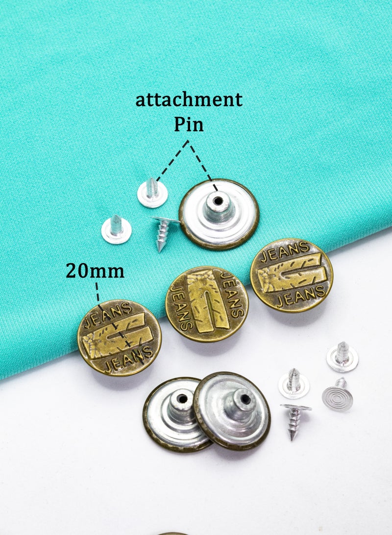 12-Set Jeans Buttons with Attachment Pins, 20mm - Bronze for Denim Repair and DIY Crafting (Design with Jeans Logo) - Image 4