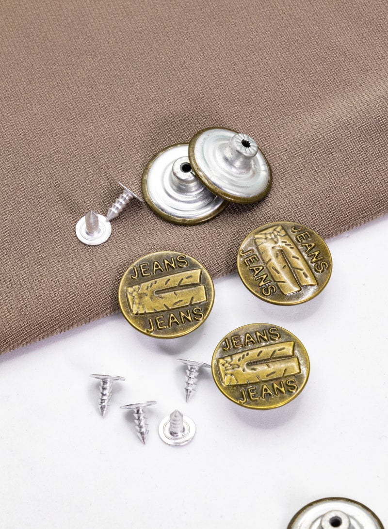 12-Set Jeans Buttons with Attachment Pins, 20mm - Bronze for Denim Repair and DIY Crafting (Design with Jeans Logo) - Image 5