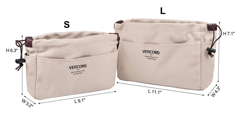 Vercord Canvas Handbag Organizers, Sturdy Purse Insert Organizer Bag in Bag, 10 Pockets Color Beige Large - Image 2