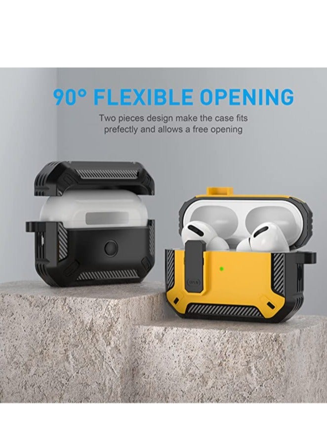 ELTRAZONE - AirPods Pro 2nd Generation Case Cover 2022, AirPods Pro 2 Protective Case with Lock Gen 2 Military Hard Rugged Shockproof Cover with Keychain Compatible with Apple Airpods Pro 2, Yellow - Image 1