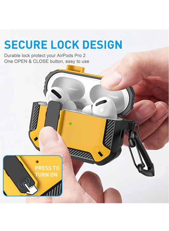 ELTRAZONE - AirPods Pro 2nd Generation Case Cover 2022, AirPods Pro 2 Protective Case with Lock Gen 2 Military Hard Rugged Shockproof Cover with Keychain Compatible with Apple Airpods Pro 2, Yellow - Image 1