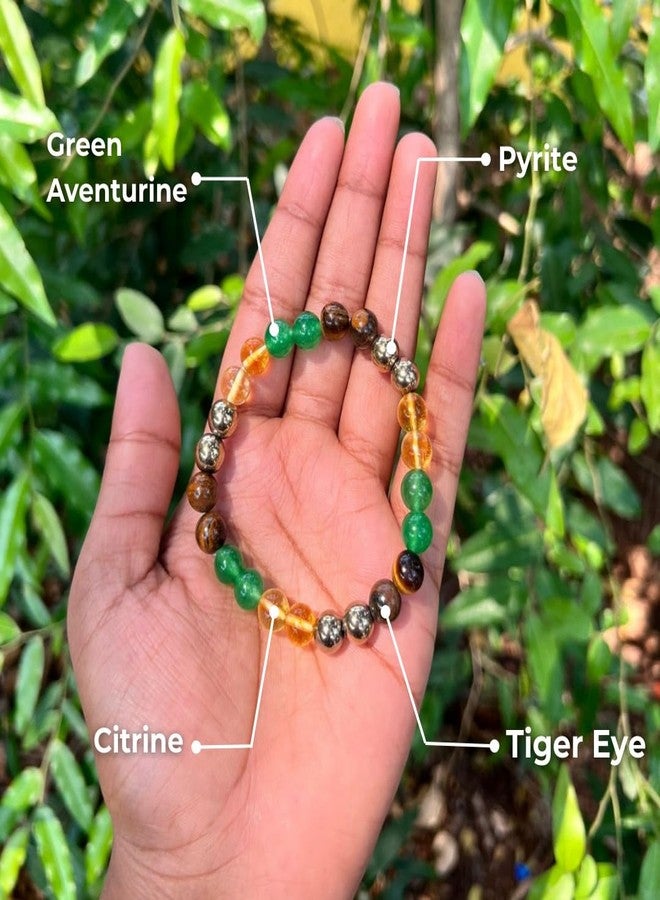 ARE - Aeora Rocks : Real money magnet bead bracelet - Certified and Original Stones, 8 mm beads for attracting money, wealth & success | Pyrite, Citrine, Green Aventurine & Tiger Eye | Natural Crystal Energy Healing Bracelet - Image 3