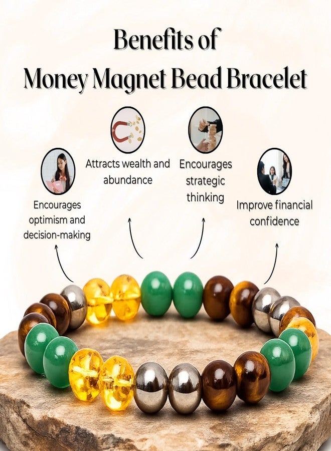 ARE - Aeora Rocks : Real money magnet bead bracelet - Certified and Original Stones, 8 mm beads for attracting money, wealth & success | Pyrite, Citrine, Green Aventurine & Tiger Eye | Natural Crystal Energy Healing Bracelet - Image 2