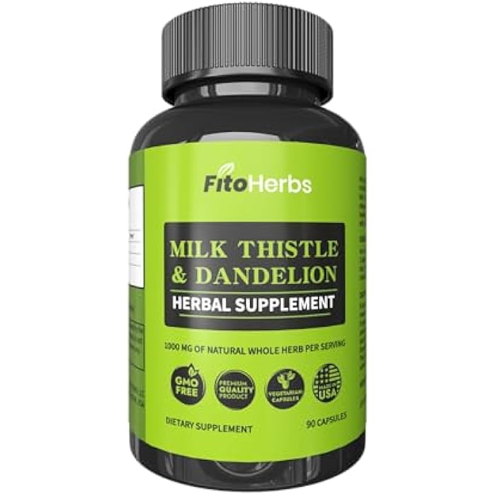FitoHerbs Milk Thistle & Dandelion 1000Mg - Digestive Health Support - Liver Detox Health Capsules - Vegan Milk Thistle Herbal Supplements - High-Potency Antioxidant Pills - 90 Count - Image 1