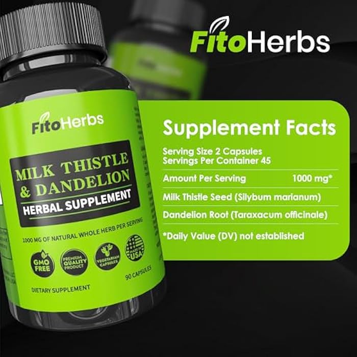 FitoHerbs Milk Thistle & Dandelion 1000Mg - Digestive Health Support - Liver Detox Health Capsules - Vegan Milk Thistle Herbal Supplements - High-Potency Antioxidant Pills - 90 Count - Image 4