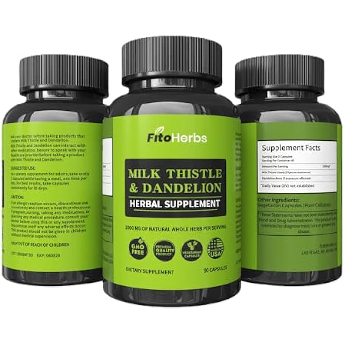 FitoHerbs Milk Thistle & Dandelion 1000Mg - Digestive Health Support - Liver Detox Health Capsules - Vegan Milk Thistle Herbal Supplements - High-Potency Antioxidant Pills - 90 Count - Image 2