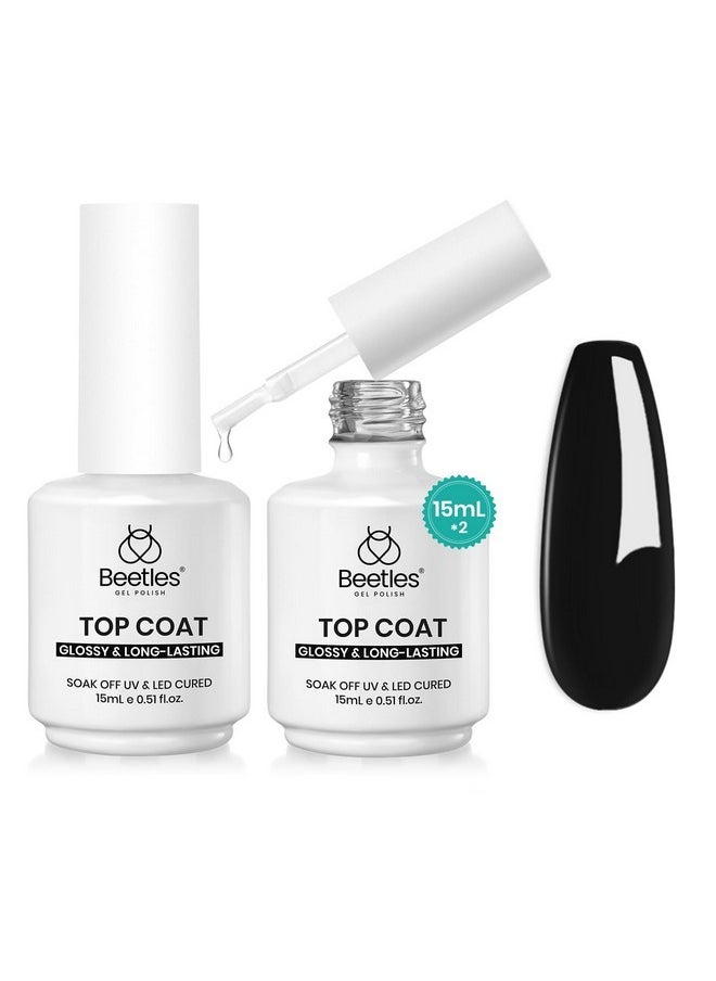 beetles Gel Polish Beetles Upgrade Glossy No Wipe Gel Top Coat, 2Pcs 15Ml Super Shiny Clear Glossy Gel Top Coat, Soak Off Uv Nail Lamp Nail Top Coat Gel Polish Nail Salon Manicure Diy Home Gifts For Women  - Image 1