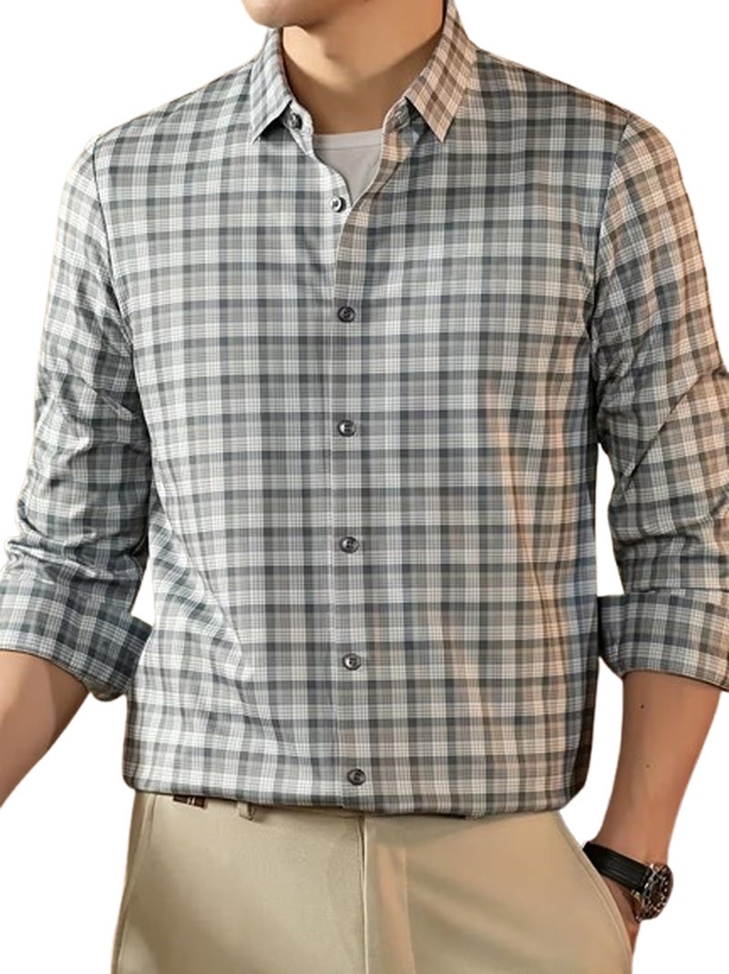 Lymio Men Shirt | Checkered Button Down Shirt for Men | Slim Fit Casual & Semi-Formal Shirts for Man | Textured Long Sleeve | Office & Weekend Ready (Packs Also Available) (Small-Checks-Beige-S) - Image 1