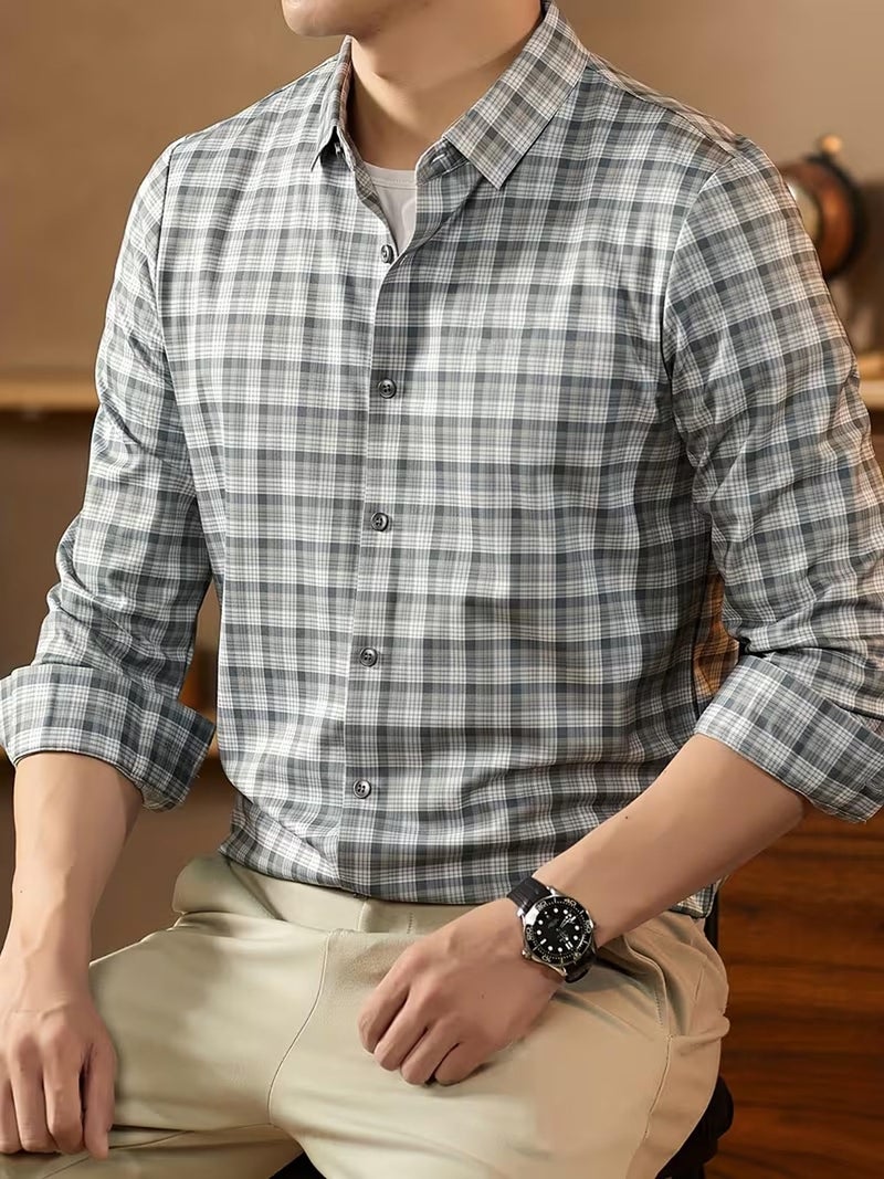 Lymio Men Shirt | Checkered Button Down Shirt for Men | Slim Fit Casual & Semi-Formal Shirts for Man | Textured Long Sleeve | Office & Weekend Ready (Packs Also Available) (Small-Checks-Beige-S) - Image 2