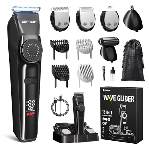 SUPRENT Beard Trimmers for Men - All-in-One Mens Grooming Kits with 40 Precision Dials，Waterproof Adjustable Trimmers for Hair, Beard, Face, Nose & Body, USB-C Rechargeable, 3.5H Running Time (Black) - Image 1
