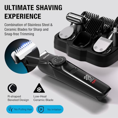 SUPRENT Beard Trimmers for Men - All-in-One Mens Grooming Kits with 40 Precision Dials，Waterproof Adjustable Trimmers for Hair, Beard, Face, Nose & Body, USB-C Rechargeable, 3.5H Running Time (Black) - Image 4