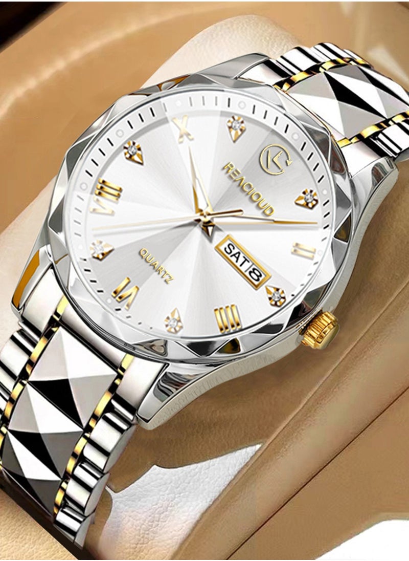 REACLOUD Watches for Men Fashion Stainless Steel Quartz Analog Water Resistant Watch  - Image 1