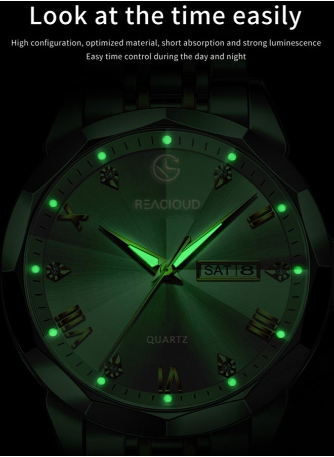 REACLOUD Watches for Men Fashion Stainless Steel Quartz Analog Water Resistant Watch  - Image 4