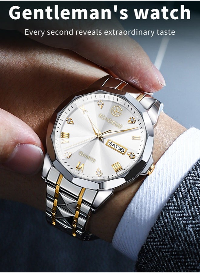 REACLOUD Watches for Men Fashion Stainless Steel Quartz Analog Water Resistant Watch  - Image 2