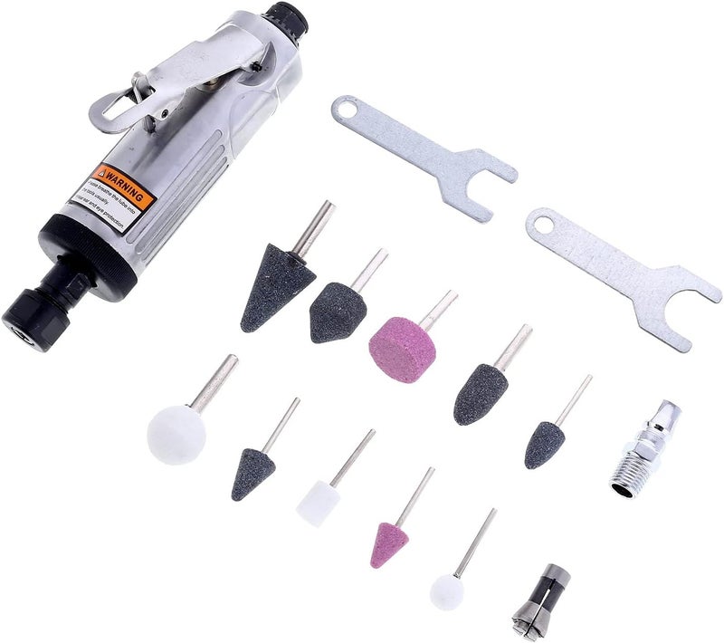 Air Die Pneumatic Grinder Kit -16 Piece- Air Straight Die Grinder with Collets Grinding Heads Wrenches Rear Exhaust Ergonomic Handle Storage Case for Polishing, Sanding, Deburring, Woodworking - Image 4