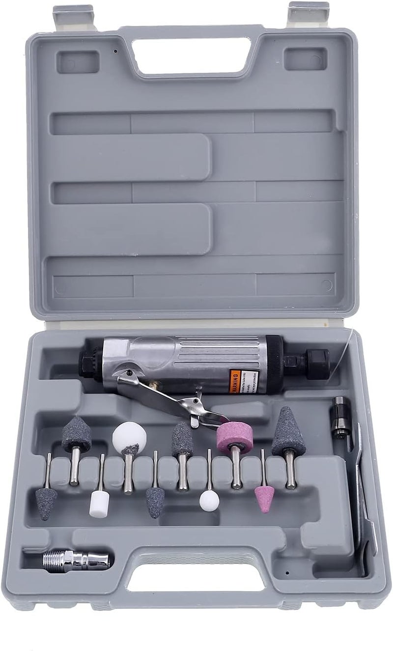 Air Die Pneumatic Grinder Kit -16 Piece- Air Straight Die Grinder with Collets Grinding Heads Wrenches Rear Exhaust Ergonomic Handle Storage Case for Polishing, Sanding, Deburring, Woodworking - Image 1
