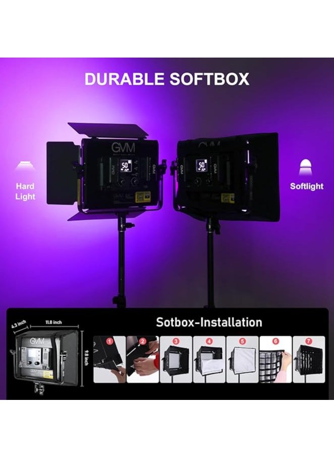 GVM - GVM Great Video Maker 1000D RGB Led Light, Photography Lighting Kit with Bluetooth Control, Full Color Lighting Kit with 18 Applicable Scenes, 2 Packs Led Light Panel for Shooting - Image 1