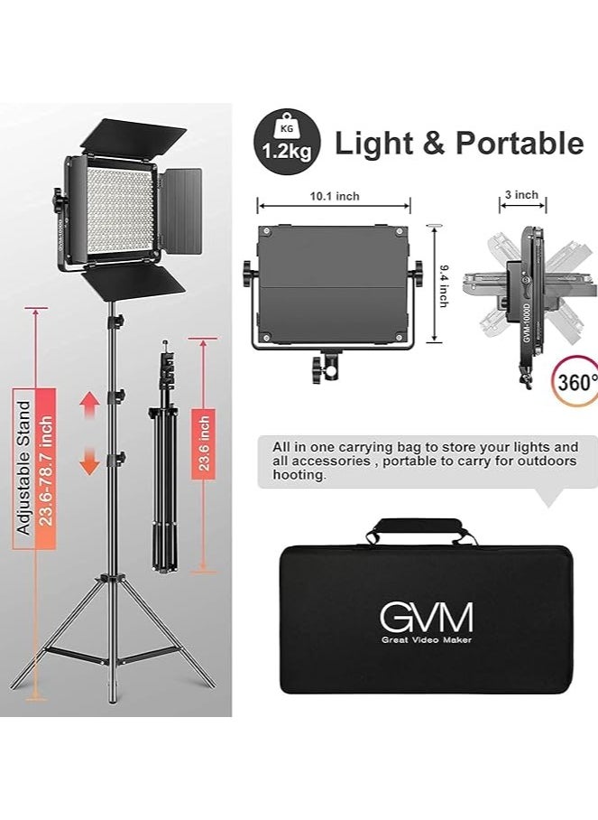 GVM - GVM Great Video Maker 1000D RGB Led Light, Photography Lighting Kit with Bluetooth Control, Full Color Lighting Kit with 18 Applicable Scenes, 2 Packs Led Light Panel for Shooting - Image 1