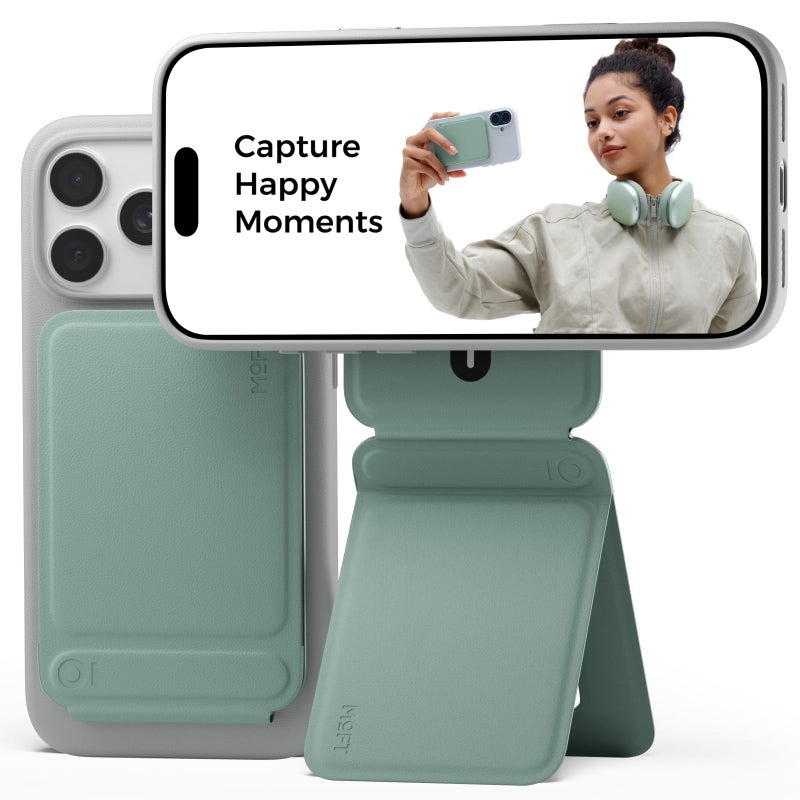 MOFT Phone Tripod Stand Selfie Stick for iPhone MultiAngles iPhone Stand Lightweight Portable Phone Holder Strong Magnets MOVAS Vegan Leather Travel Essentials Seafoam Without Card Slot - Image 2