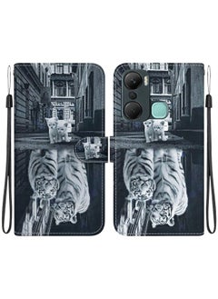 Case Cover For For Infinix Hot 12 Pro Crystal Texture Colored Drawing Leather Phone Case(Cat Tiger Reflection)