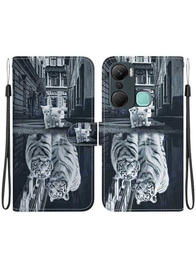 HuHa - Case Cover For For Infinix Hot 12 Pro Crystal Texture Colored Drawing Leather Phone Case(Cat Tiger Reflection) - Image 1
