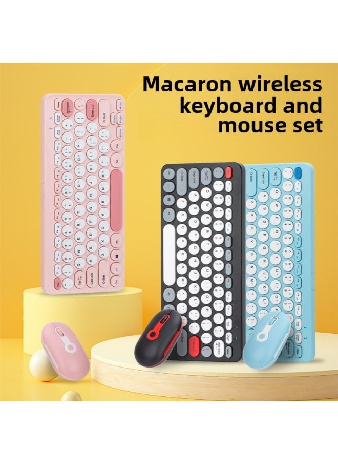 Macaron Color Mini Compact Round Button Wireless Keyboard Mouse Suit 78 Key Desktop Laptop Universal-Specification:Wireless Keyboard And Mouse Set-pink - Image 2