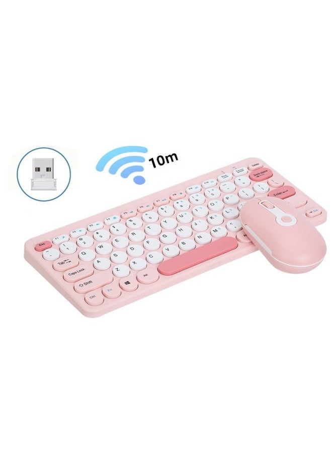 Macaron Color Mini Compact Round Button Wireless Keyboard Mouse Suit 78 Key Desktop Laptop Universal-Specification:Wireless Keyboard And Mouse Set-pink - Image 1