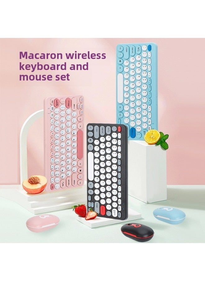 Macaron Color Mini Compact Round Button Wireless Keyboard Mouse Suit 78 Key Desktop Laptop Universal-Specification:Wireless Keyboard And Mouse Set-pink - Image 5
