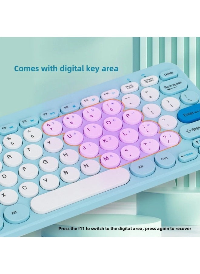 Macaron Color Mini Compact Round Button Wireless Keyboard Mouse Suit 78 Key Desktop Laptop Universal-Specification:Wireless Keyboard And Mouse Set-pink - Image 3
