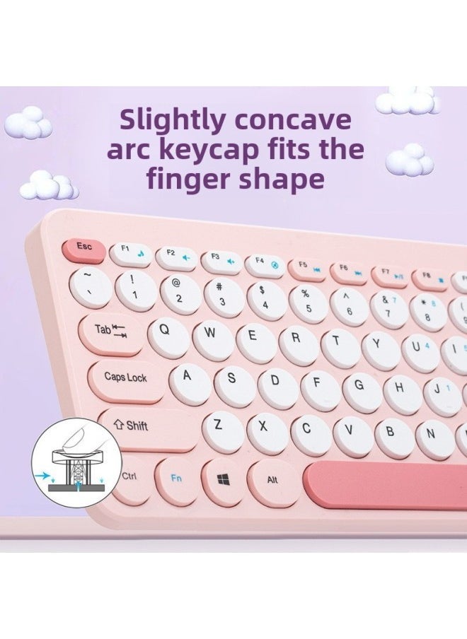 Macaron Color Mini Compact Round Button Wireless Keyboard Mouse Suit 78 Key Desktop Laptop Universal-Specification:Wireless Keyboard And Mouse Set-pink - Image 4