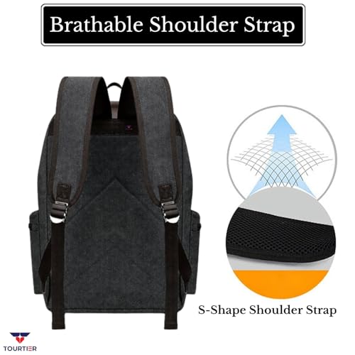 TOURTIER Canvas Travel Daypack Drawstring Backpack Flip Bag Retro Laptop Bag for Men Women (BLACK) - Image 5