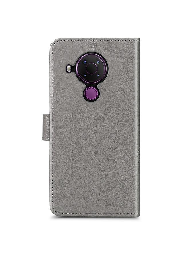 اس-توب جراب لهاتف Nokia 5.4، جراب جلدي منقوش بأربع أوراق لحماية الهاتف المحمول مع حبل وفتحة للبطاقات ومحفظة ووظيفة حامل - Image 3