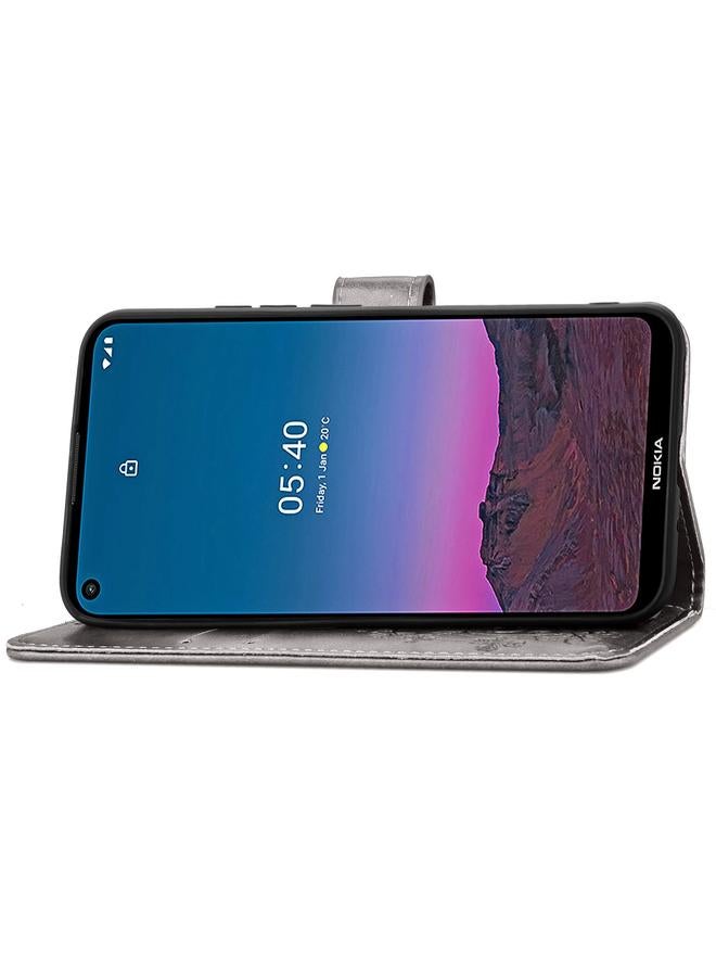 اس-توب جراب لهاتف Nokia 5.4، جراب جلدي منقوش بأربع أوراق لحماية الهاتف المحمول مع حبل وفتحة للبطاقات ومحفظة ووظيفة حامل - Image 5